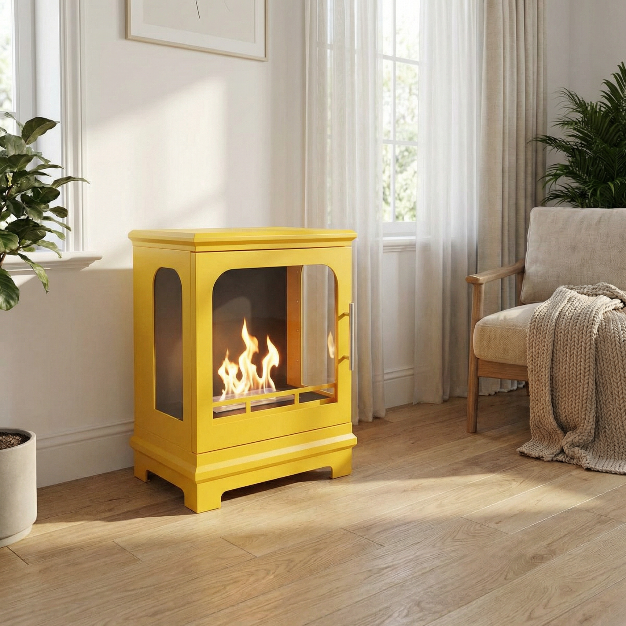 ScandiFlames Honolulu – Signal Yellow Freestanding Bioethanol Stove