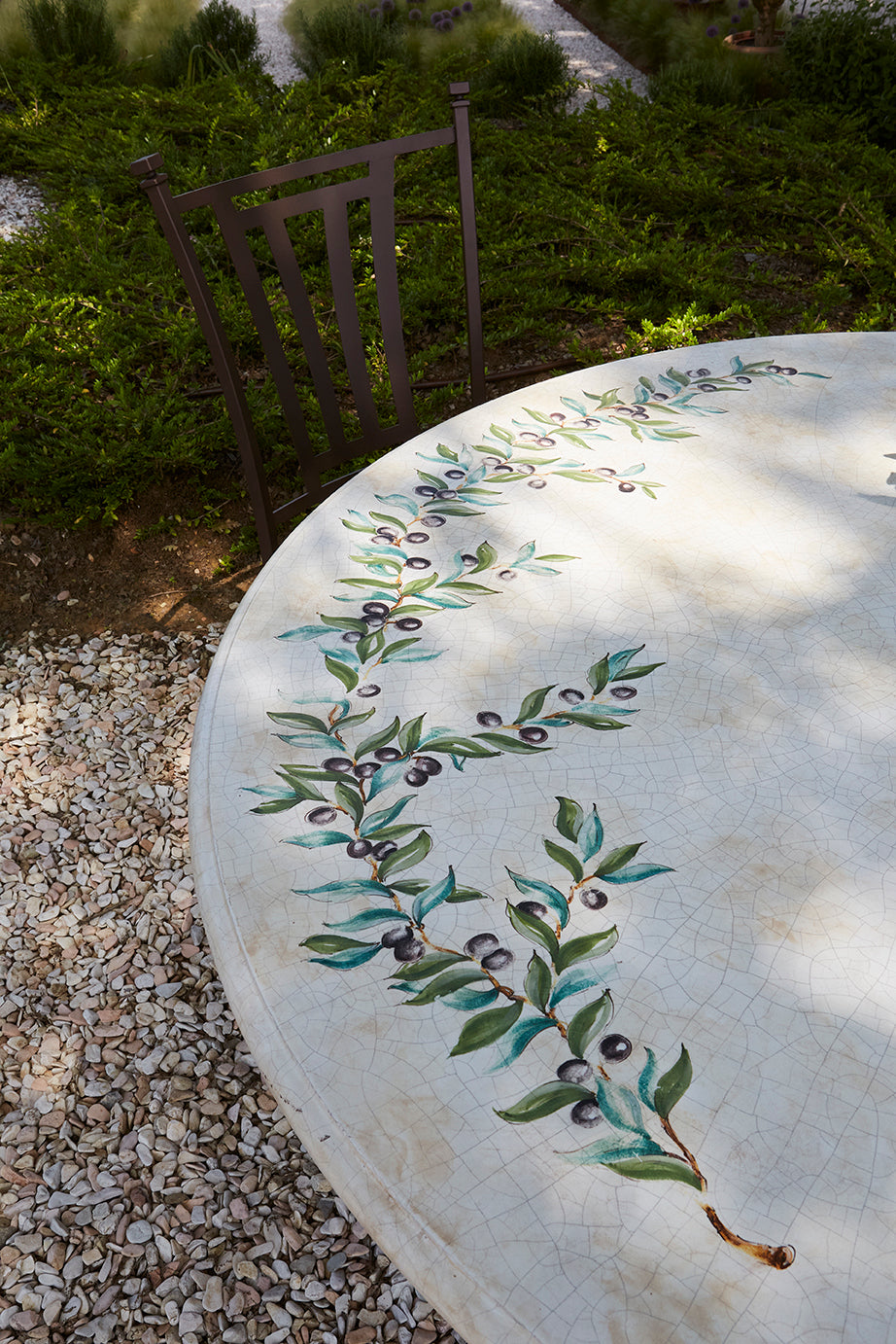 Domiziani Aurora Round Hand-Painted Lava Stone Table