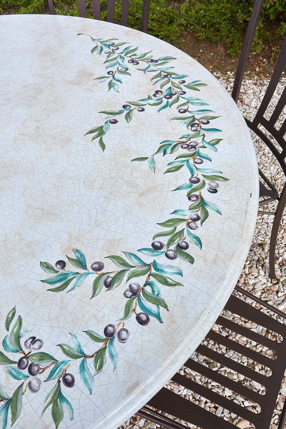 Domiziani Aurora Round Hand-Painted Lava Stone Table