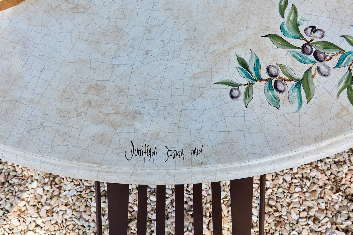 Domiziani Aurora Round Hand-Painted Lava Stone Table
