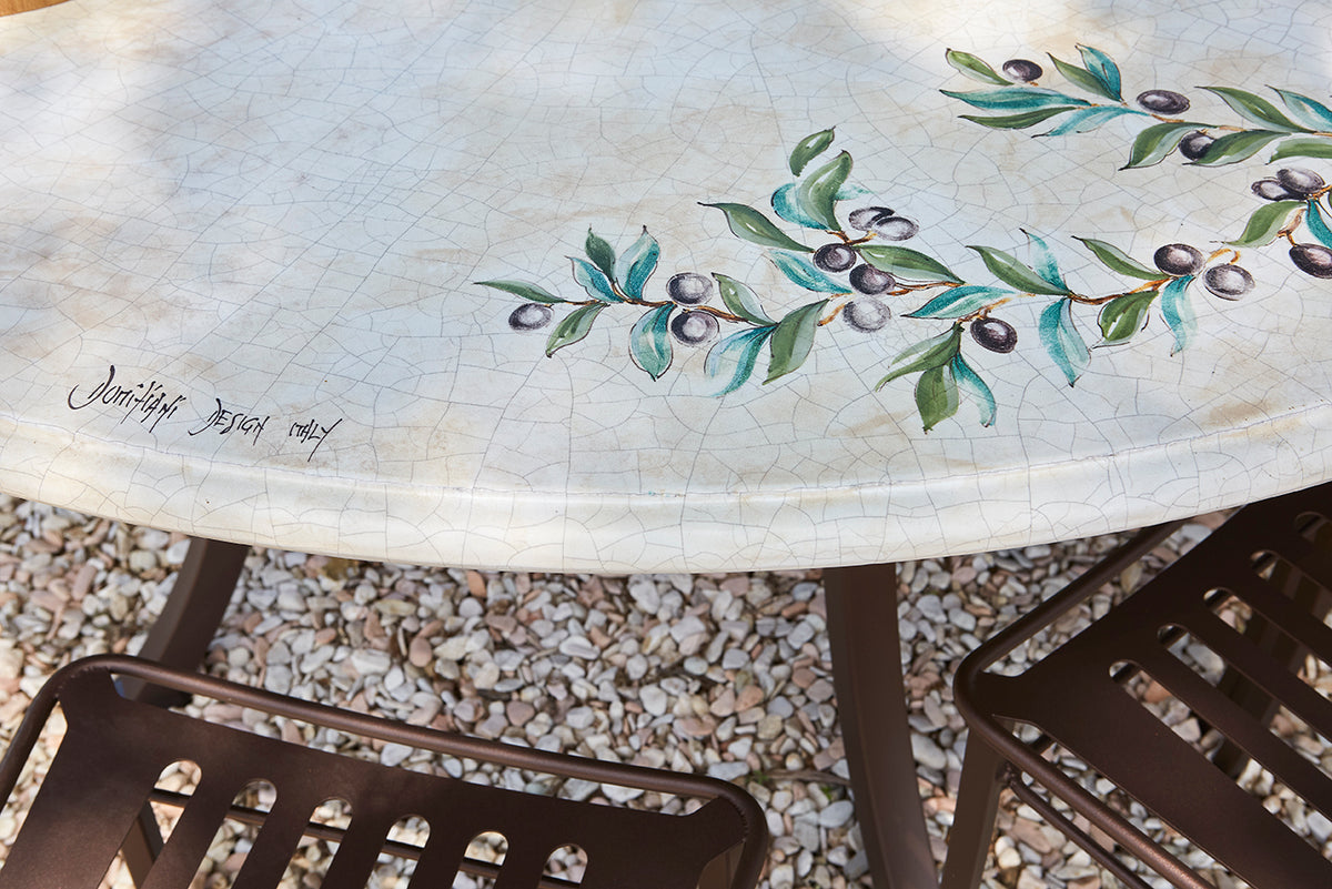 Domiziani Aurora Round Hand-Painted Lava Stone Table